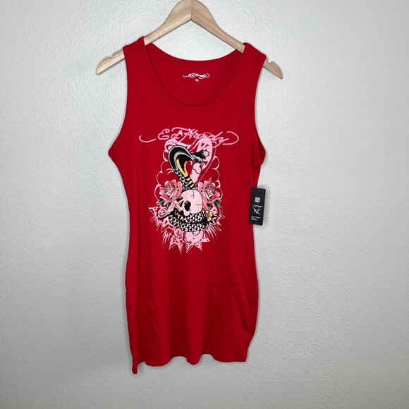 Ed Hardy Womens Retro Y2k Inspired Red Cobra Rib Tank Dress Size XL - Picture 2 of 13